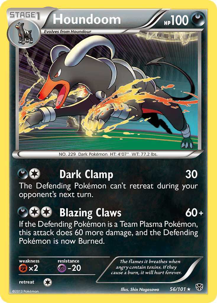 56, Black & White: Plasma Blast, Darkness, Fighting[×2], Holo Rare, Holofoil, Psychic[-20], Reverse Holofoil Houndoom (56/101) [Black & White: Plasma Blast] - Trading Card World