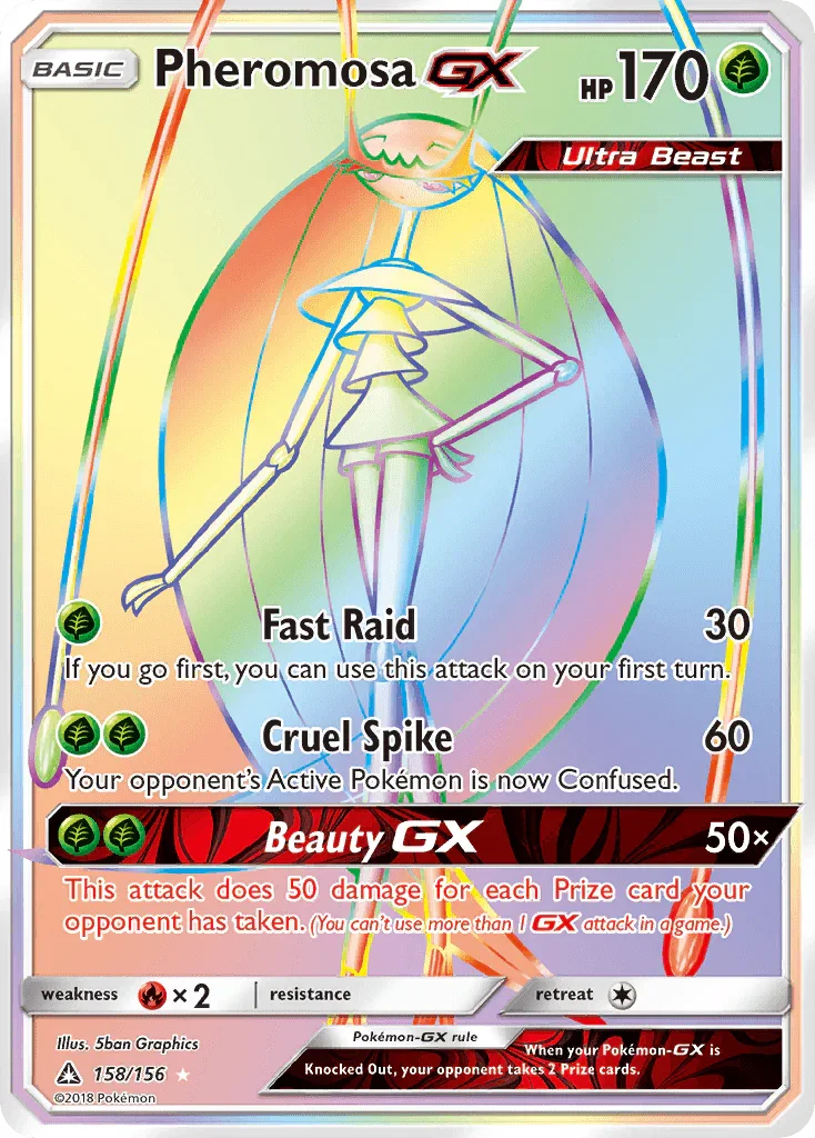 158, Fire[×2], Grass, Holofoil, Secret Rare, Sun & Moon: Ultra Prism Pheromosa GX (158/156) [Sun & Moon: Ultra Prism] - Trading Card World