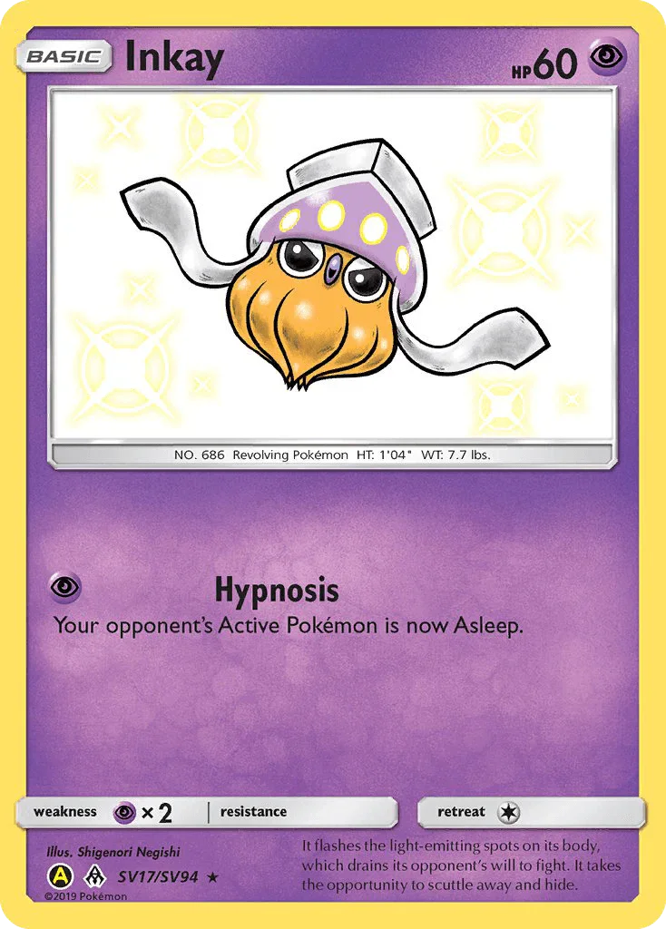 Holofoil, Psychic, Psychic[×2], Sun & Moon: Hidden Fates - Shiny Vault, SV17, Ultra Rare Inkay (SV17/SV94) [Sun & Moon: Hidden Fates - Shiny Vault] - Trading Card World