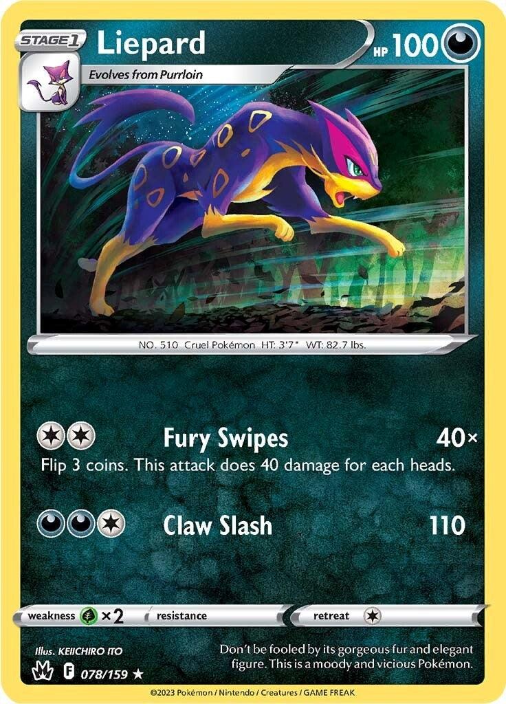 078, Darkness, Grass [x2], Normal, Rare, Reverse Holofoil, Sword & Shield: Crown Zenith Liepard (078/159) [Sword & Shield: Crown Zenith] - Trading Card World