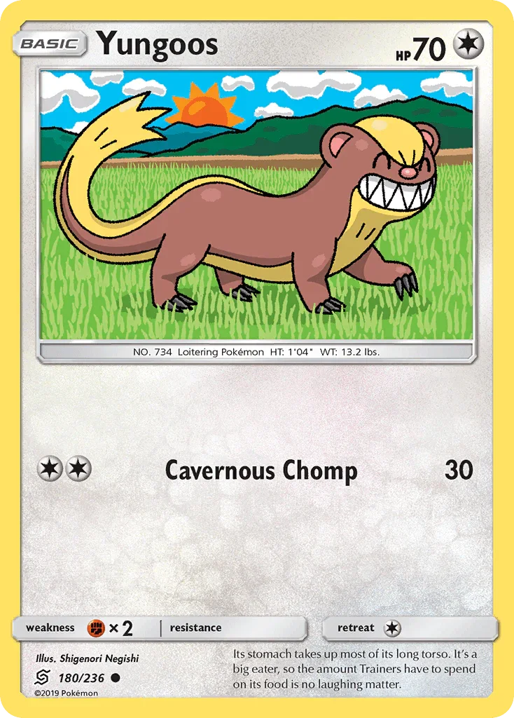 180, Colorless, Common, Fighting[×2], Normal, Reverse Holofoil, Sun & Moon: Unified Minds Yungoos (180/236) [Sun & Moon: Unified Minds] - Trading Card World