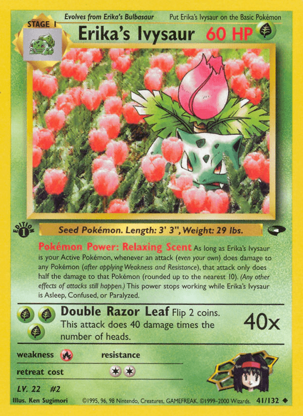 1st Edition Normal, 41, Fire[×2], Grass, Gym Challenge 1st Edition, Uncommon Erika's Ivysaur (41/132) [Gym Challenge 1st Edition] - Trading Card World