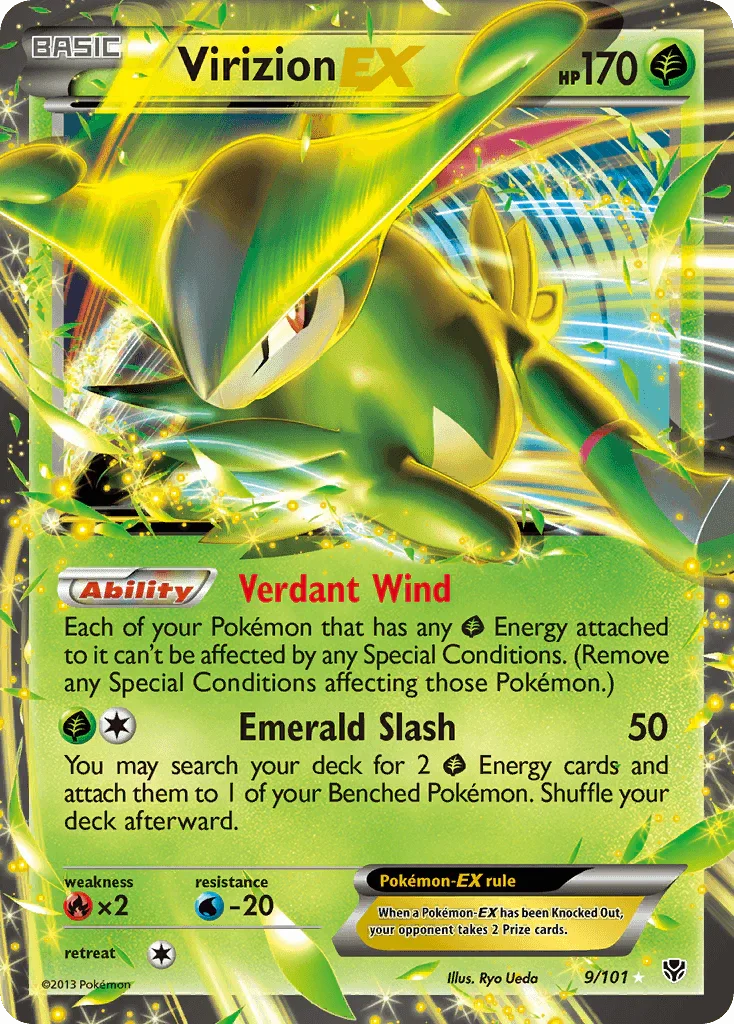 Black & White: Plasma Blast, Fire[×2], Grass, Holofoil, Ultra Rare, Water[-20] Virizion EX (9/101) [Black & White: Plasma Blast] - Trading Card World