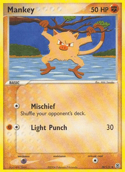 38, EX: FireRed & LeafGreen, Fighting, Normal, Psychic[×2], Reverse Holofoil, Uncommon Mankey (38/112) [EX: FireRed & LeafGreen] - Trading Card World