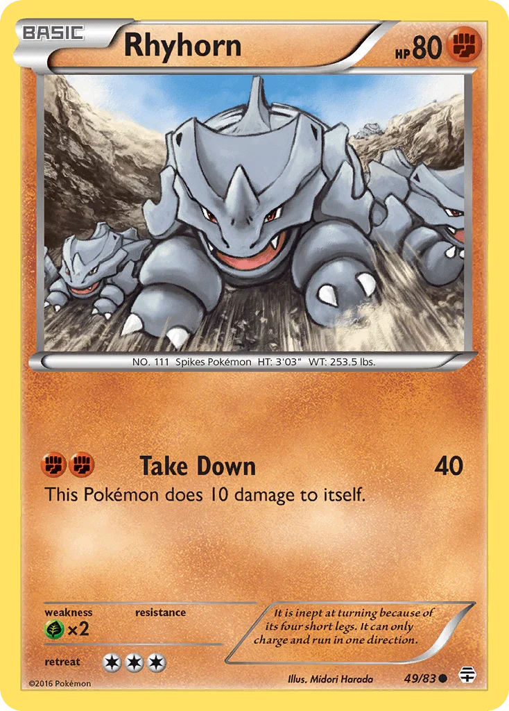 49, Common, Fighting, Grass[×2], Normal, Reverse Holofoil, XY: Generations Rhyhorn (49/83) [XY: Generations] - Trading Card World