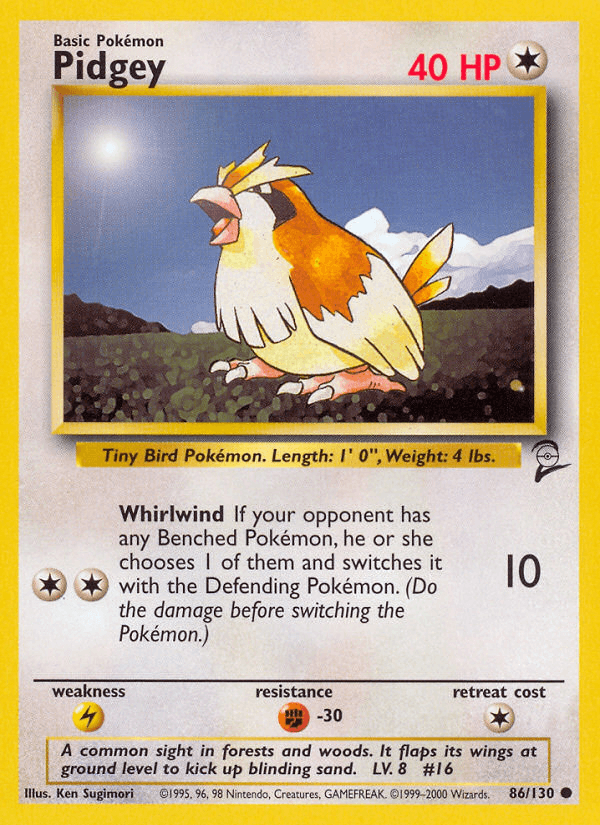 86, Base Set 2, Colorless, Common, Fighting[-30], Lightning[×2], Normal Pidgey (86/130) [Base Set 2] - Trading Card World