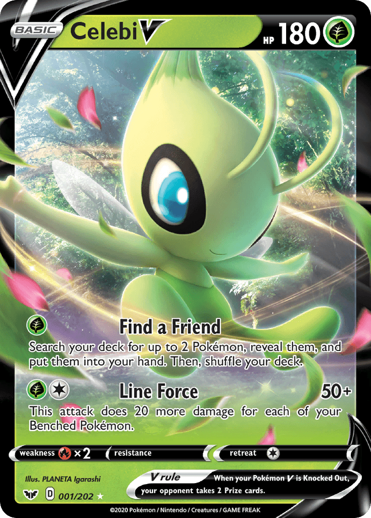 001, Fire[×2], Grass, Holofoil, Sword & Shield: Base Set, Ultra Rare Celebi V (001/202) [Sword & Shield: Base Set] - Trading Card World
