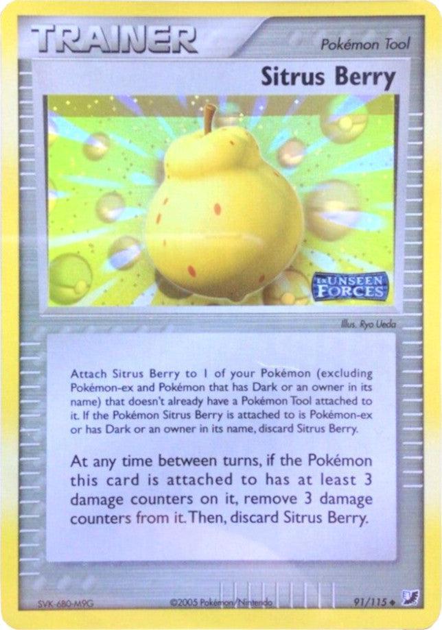 91, EX: Unseen Forces, Item, Reverse Holofoil, Uncommon Sitrus Berry (91/115) (Stamped) [EX: Unseen Forces] - Trading Card World