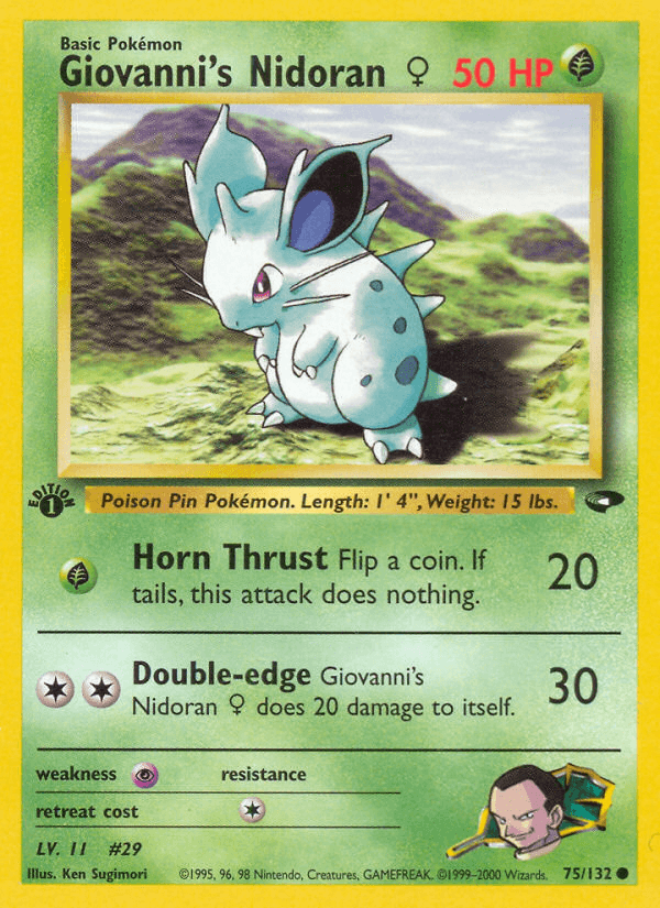 1st Edition Normal, 75, Common, Grass, Gym Challenge 1st Edition, Psychic[×2] Giovanni's Nidoran (75/132) (Female) [Gym Challenge 1st Edition] - Trading Card World