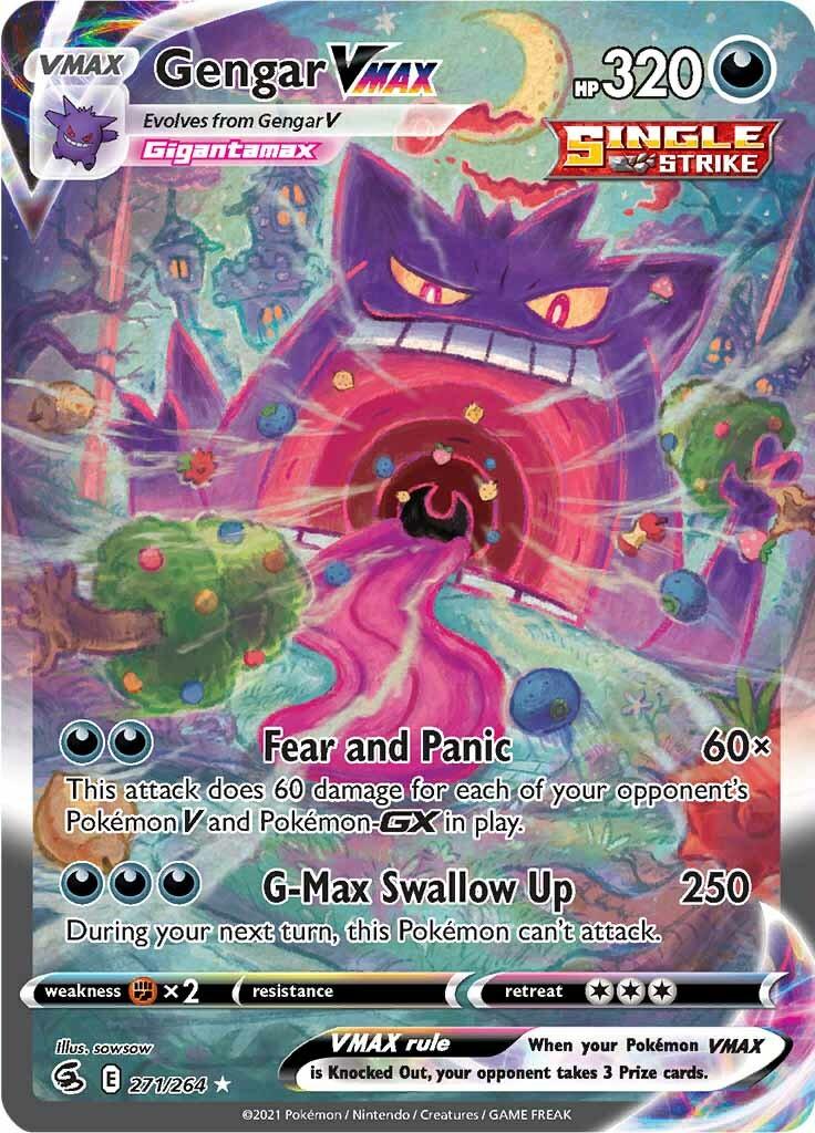 271, Darkness, Fighting [x2], Holofoil, Secret Rare, Sword & Shield: Fusion Strike Gengar VMAX (271/264) [Sword & Shield: Fusion Strike] - Trading Card World