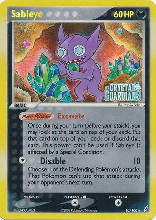 10, Colorless[-30], Darkness, EX: Crystal Guardians, Holo Rare, Reverse Holofoil Sableye (10/100) (Stamped) [EX: Crystal Guardians] - Trading Card World
