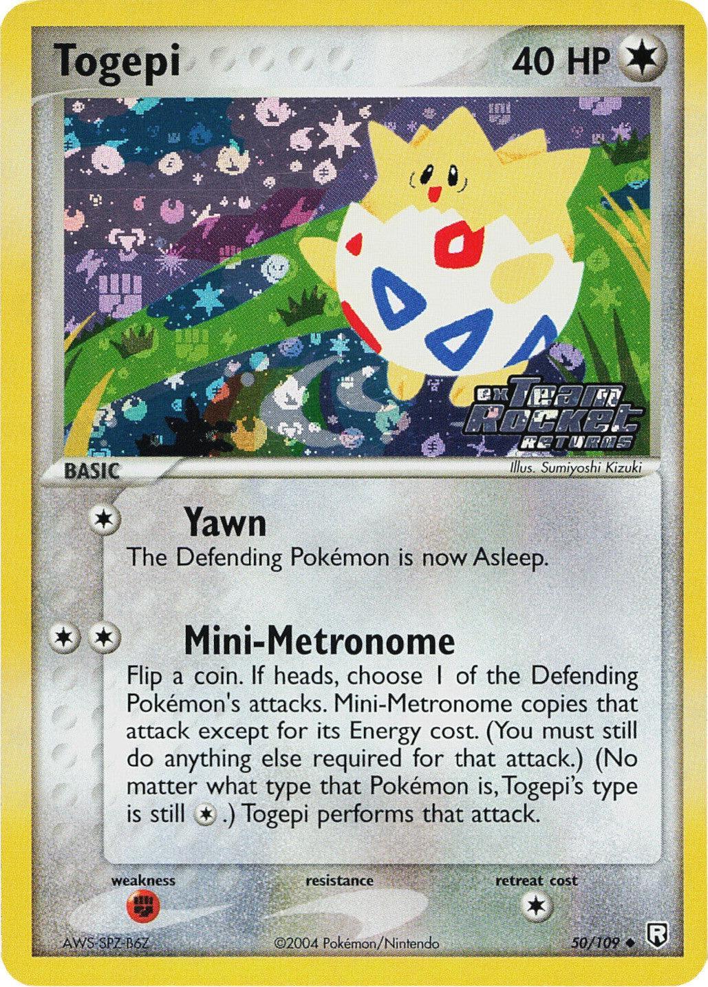 50, Colorless, EX: Team Rocket Returns, Fighting[×2], Reverse Holofoil, Uncommon Togepi (50/109) (Stamped) [EX: Team Rocket Returns] - Trading Card World