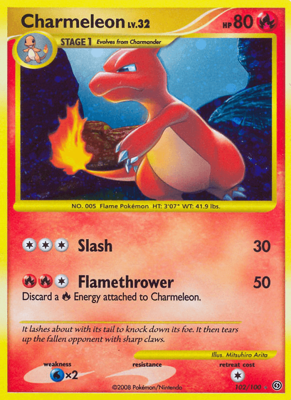 102, Diamond & Pearl: Stormfront, Fire, Holofoil, Secret Rare, Water[×2] Charmeleon (102/100) [Diamond & Pearl: Stormfront] - Trading Card World