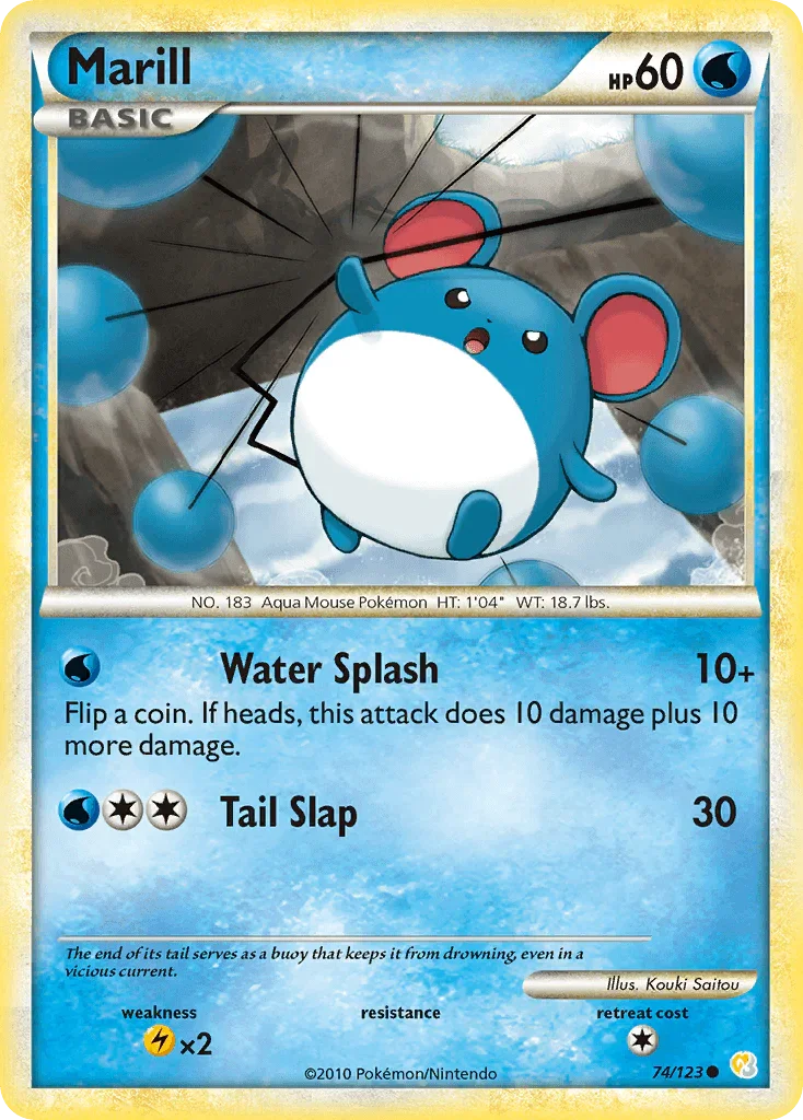 74, Common, HeartGold & SoulSilver: Base Set, Lightning[×2], Normal, Reverse Holofoil, Water Marill (74/123) [HeartGold & SoulSilver: Base Set] - Trading Card World