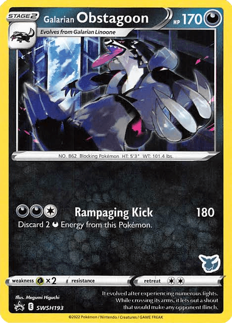 Battle Academy 2022, Darkness, Grass [x2], Normal, Promo, SWSH193 Galarian Obstagoon (SWSH193) (Eevee Deck) [Battle Academy 2022] - Trading Card World