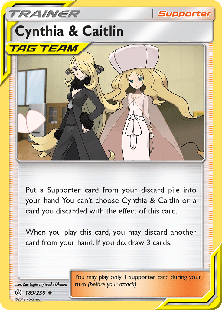 189, Normal, Reverse Holofoil, Sun & Moon: Cosmic Eclipse, Supporter, Uncommon Cynthia & Caitlin (189/236) [Sun & Moon: Cosmic Eclipse] - Trading Card World