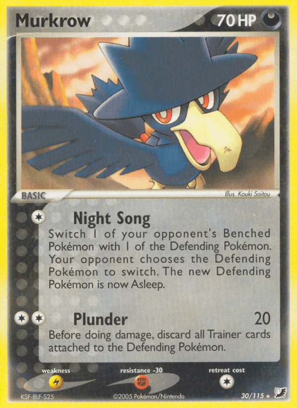 30, Darkness, EX: Unseen Forces, Fighting[-30], Lightning[×2], Normal, Rare Murkrow (30/115) [EX: Unseen Forces] - Trading Card World