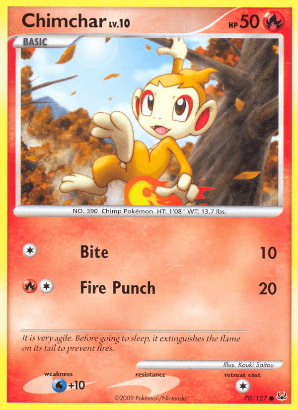 70, Common, Fire, Normal, Platinum: Base Set, Reverse Holofoil, Water[+10] Chimchar (70/127) [Platinum: Base Set] - Trading Card World