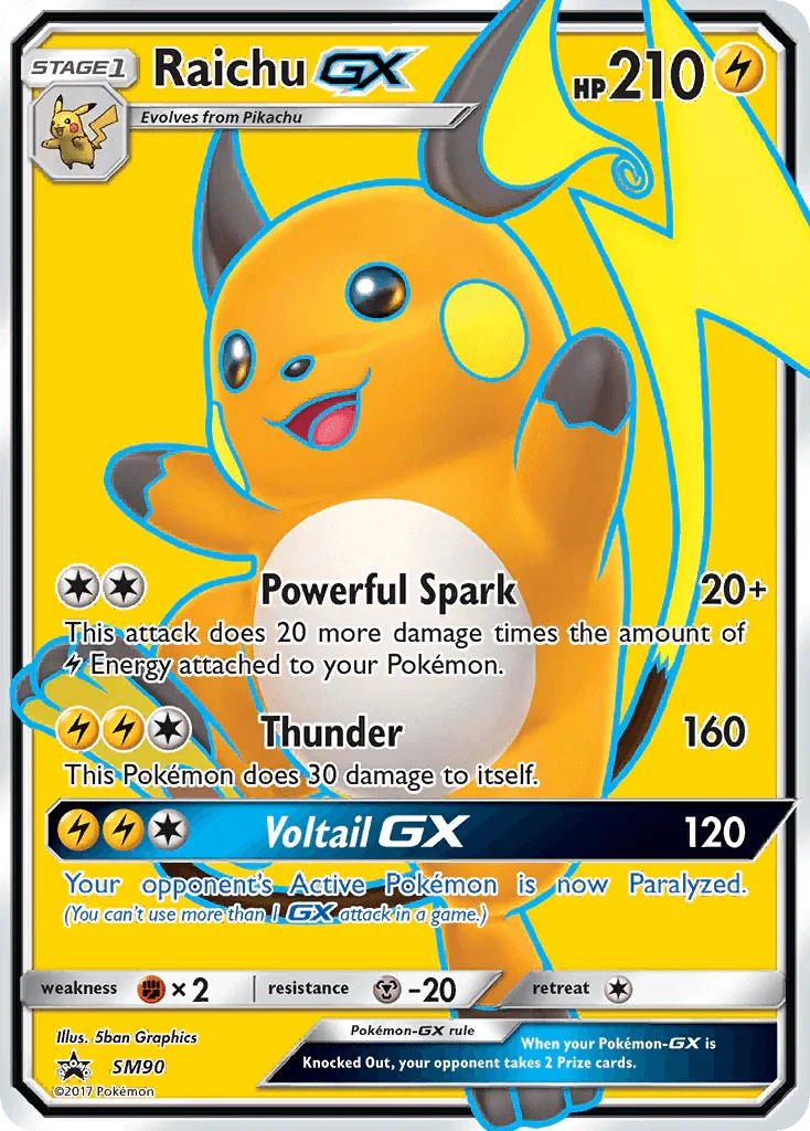 Fighting [x2], Holofoil, Lightning, Metal [-20], Promo, SM90, Sun & Moon: Black Star Promos Raichu GX (SM90) [Sun & Moon: Black Star Promos] - Trading Card World