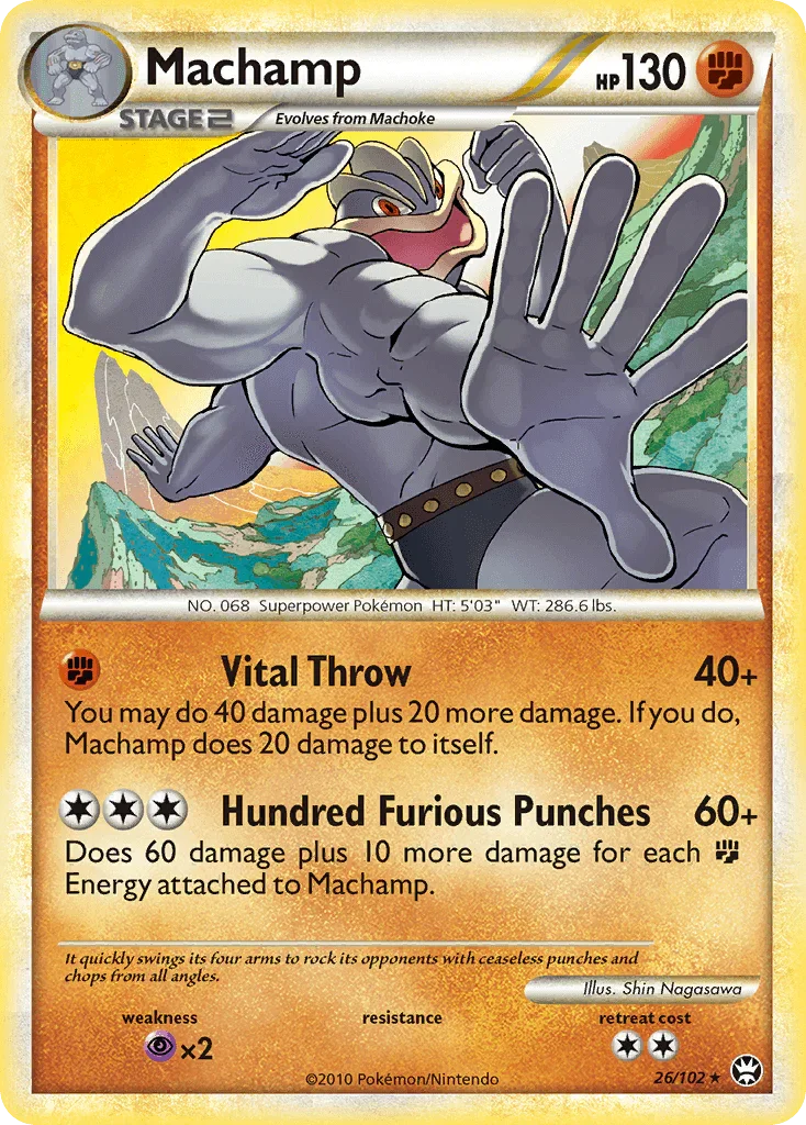 26, Fighting, HeartGold & SoulSilver: Triumphant, Normal, Psychic[×2], Rare, Reverse Holofoil Machamp (26/102) [HeartGold & SoulSilver: Triumphant] - Trading Card World