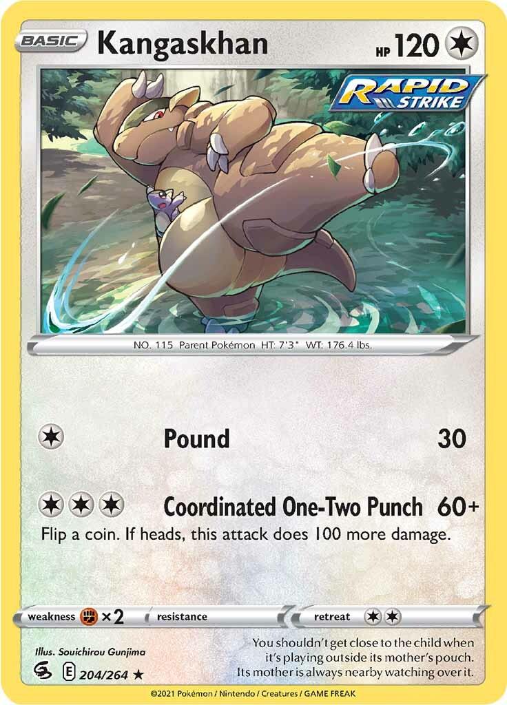 204, Colorless, Fighting [x2], Normal, Rare, Reverse Holofoil, Sword & Shield: Fusion Strike Kangaskhan (204/264) [Sword & Shield: Fusion Strike] - Trading Card World