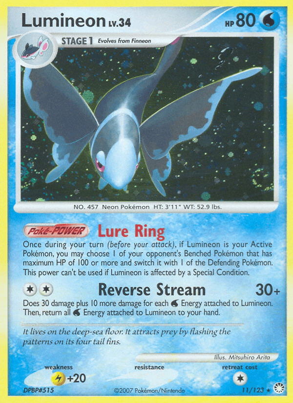 11, Diamond & Pearl: Mysterious Treasures, Holo Rare, Holofoil, Lightning[+20], Reverse Holofoil, Water Lumineon (11/123) [Diamond & Pearl: Mysterious Treasures] - Trading Card World