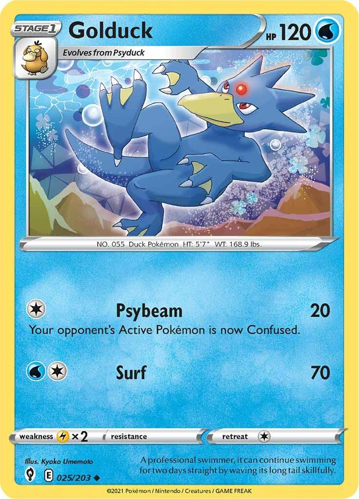 025, Lightning [x2], Normal, Reverse Holofoil, Sword & Shield: Evolving Skies, Uncommon, Water Golduck (025/203) [Sword & Shield: Evolving Skies] - Trading Card World