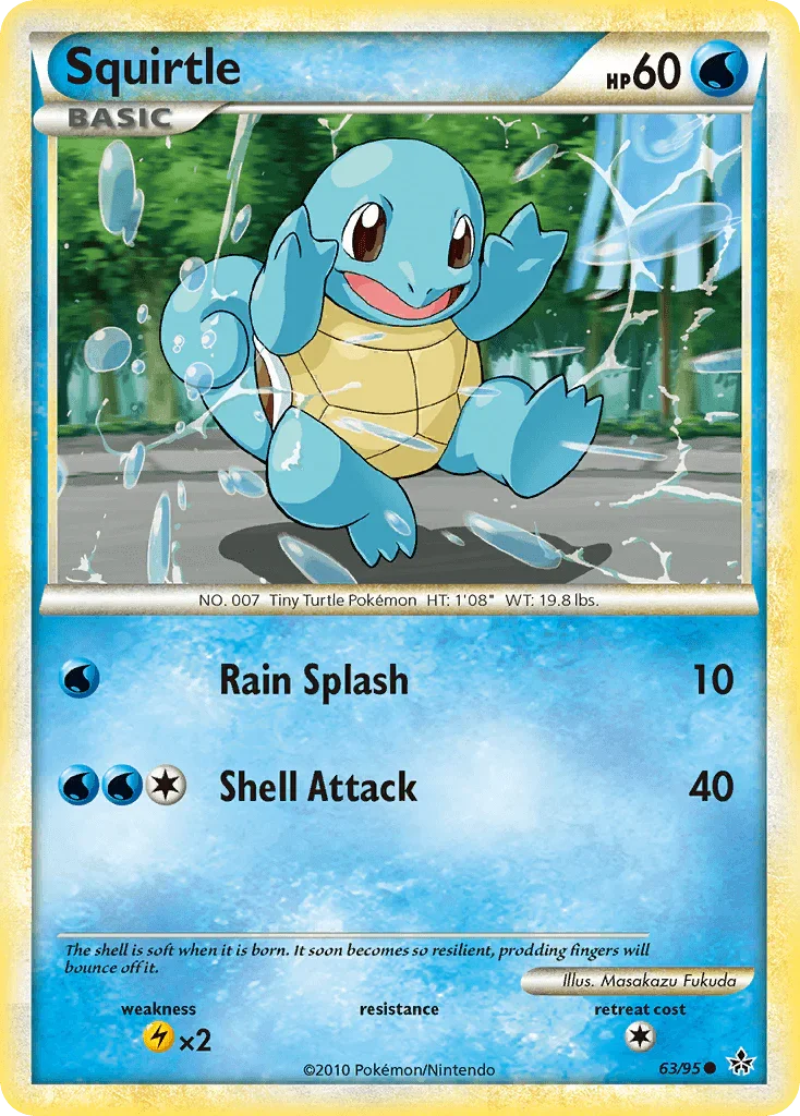 63, Common, HeartGold & SoulSilver: Unleashed, Lightning[×2], Normal, Reverse Holofoil, Water Squirtle (63/95) [HeartGold & SoulSilver: Unleashed] - Trading Card World