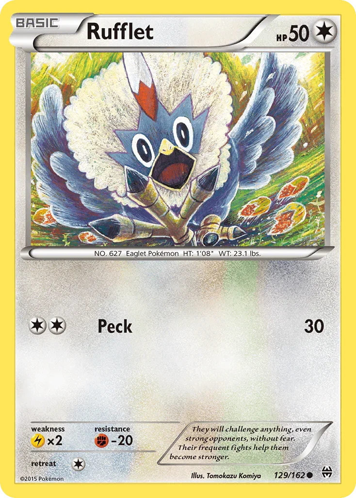 129, Colorless, Common, Fighting[-20], Lightning[×2], Normal, Reverse Holofoil, XY: BREAKthrough Rufflet (129/162) [XY: BREAKthrough] - Trading Card World