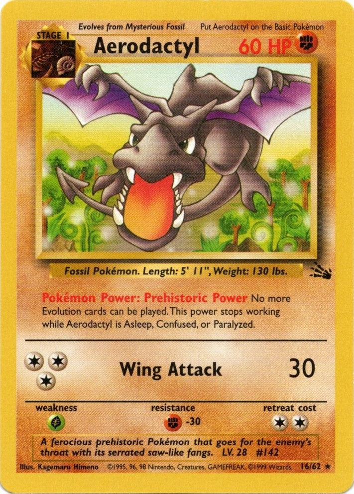 16, Fighting, Fighting[-30], Fossil Unlimited, Grass[×2], Normal, Rare Aerodactyl (16/62) [Fossil Unlimited] - Trading Card World