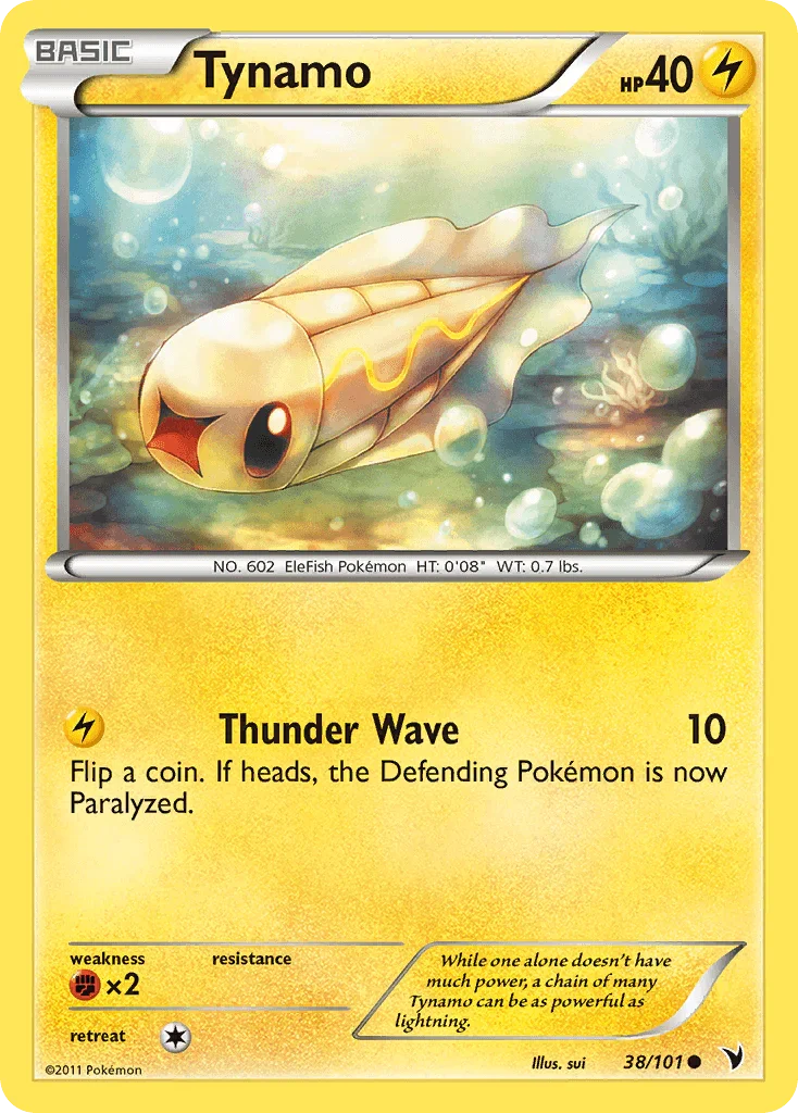 38, Black & White: Noble Victories, Common, Fighting[×2], Lightning, Normal, Reverse Holofoil Tynamo (38/101) [Black & White: Noble Victories] - Trading Card World