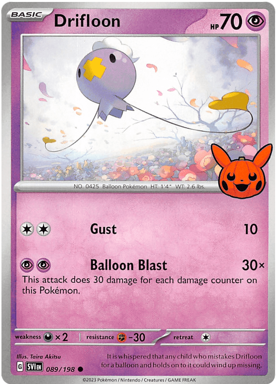 089, Darkness [x2], Fighting [-30], Normal, Promo, Psychic, Trick or Trade 2023 Drifloon (089/198) [Trick or Trade 2023] - Trading Card World