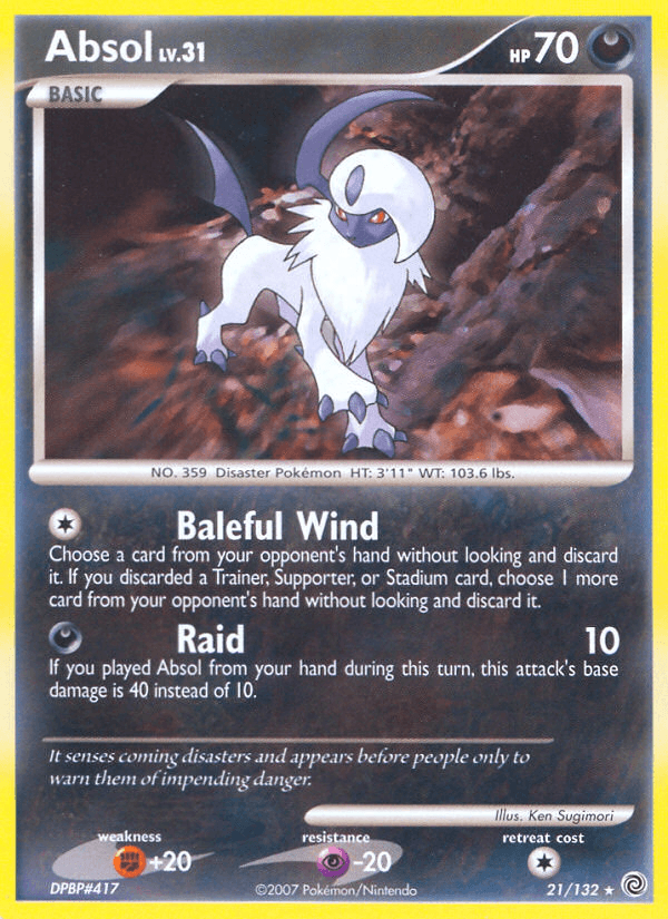 21, Darkness, Diamond & Pearl: Secret Wonders, Fighting[+20], Normal, Psychic[-20], Rare, Reverse Holofoil Absol (21/132) [Diamond & Pearl: Secret Wonders] - Trading Card World