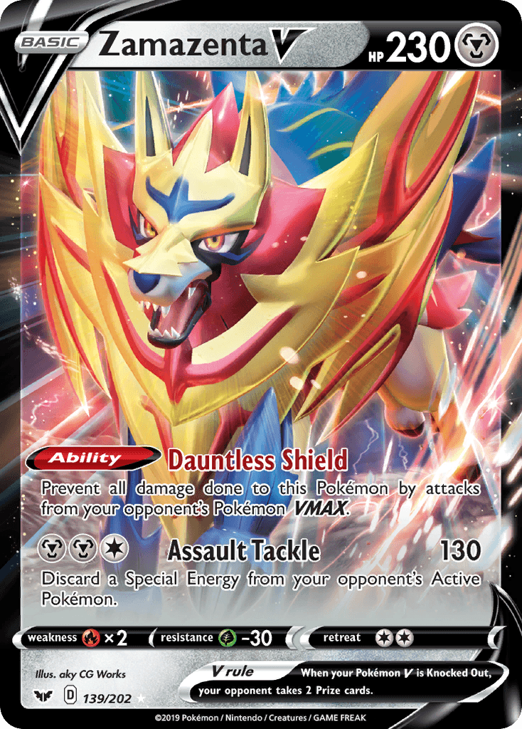 139, Fire[×2], Grass[-30], Holofoil, Metal, Sword & Shield: Base Set, Ultra Rare Zamazenta V (139/202) [Sword & Shield: Base Set] - Trading Card World