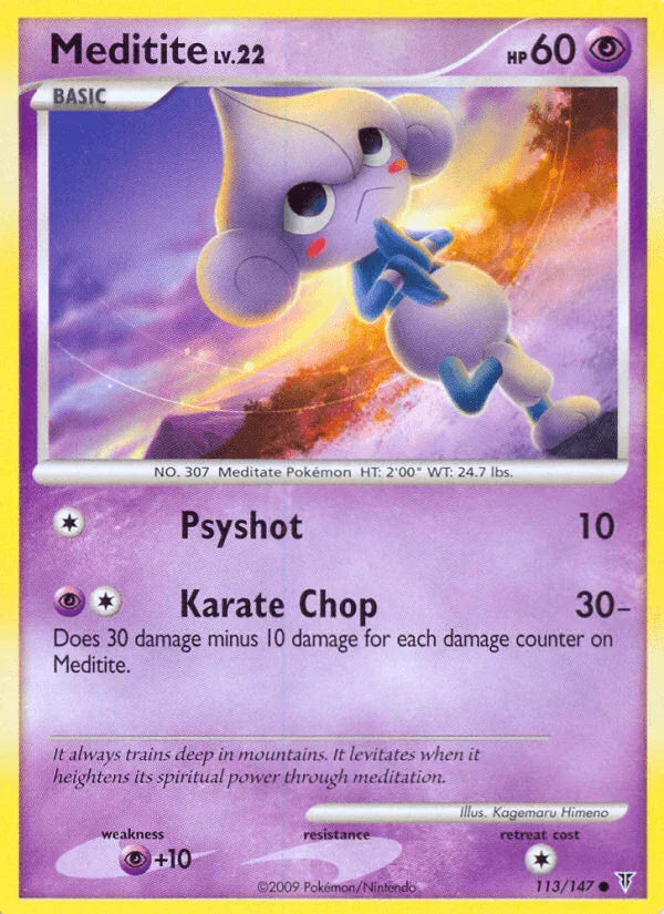 113, Common, Normal, Platinum: Supreme Victors, Psychic, Psychic[+10], Reverse Holofoil Meditite (113/147) [Platinum: Supreme Victors] - Trading Card World