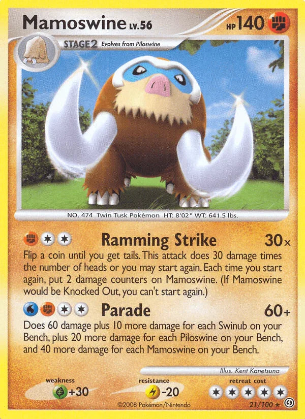 21, Diamond & Pearl: Stormfront, Fighting, Grass[+30], Lightning[-20], Normal, Rare, Reverse Holofoil Mamoswine (21/100) [Diamond & Pearl: Stormfront] - Trading Card World