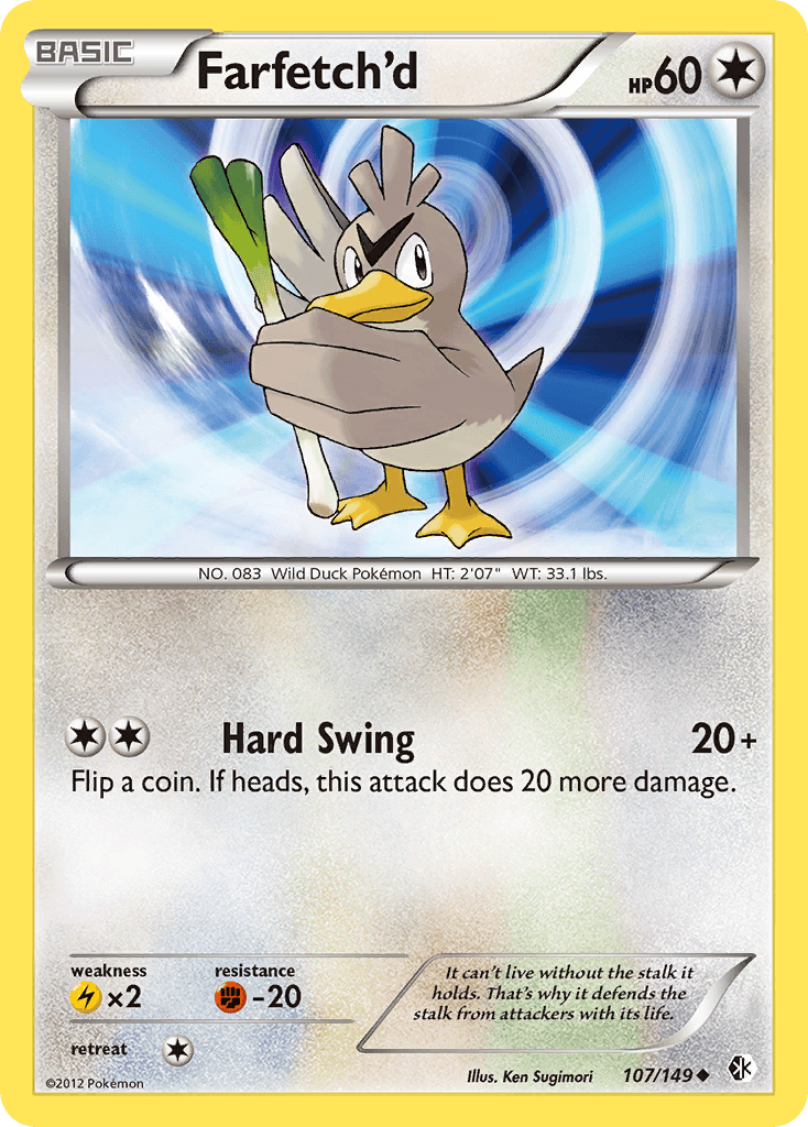 Black & White: Boundaries Crossed, Colorless, Fighting[-20], Lightning[×2], Normal, Reverse Holofoil, Uncommon Farfetch'd (107/149) [Black & White: Boundaries Crossed] - Trading Card World