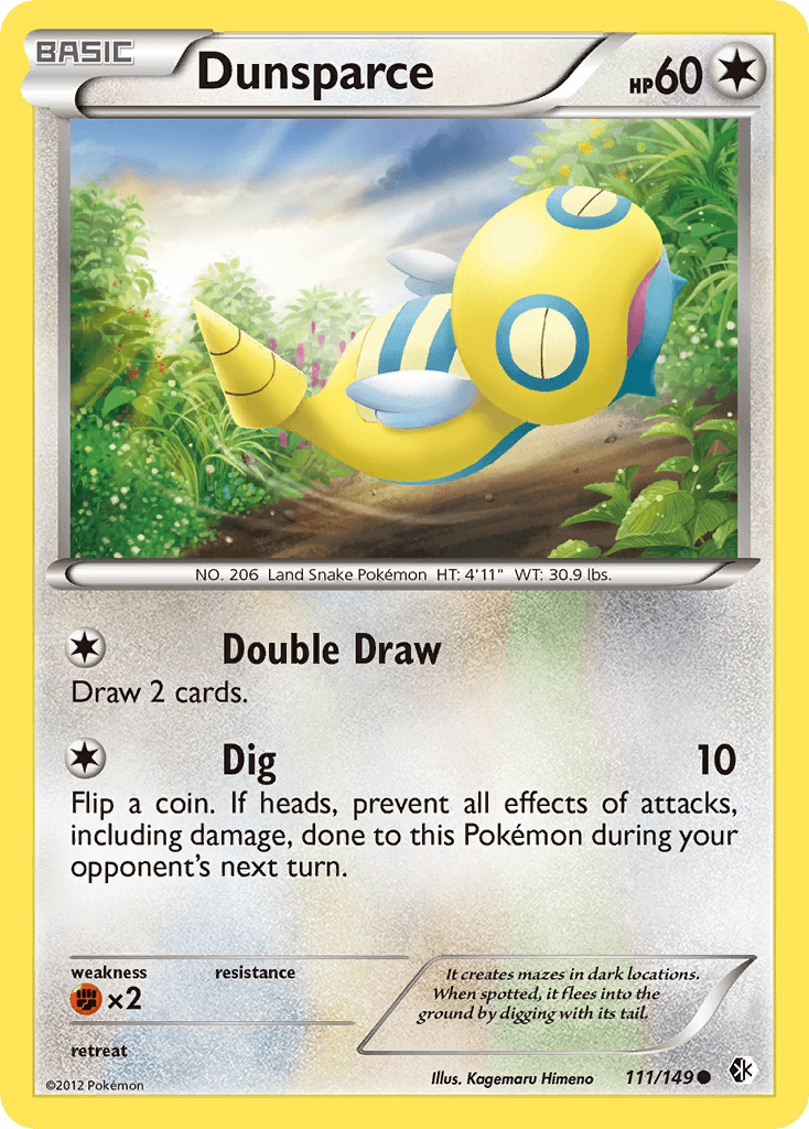 111, Black & White: Boundaries Crossed, Colorless, Common, Fighting[×2], Normal, Reverse Holofoil Dunsparce (111/149) [Black & White: Boundaries Crossed] - Trading Card World