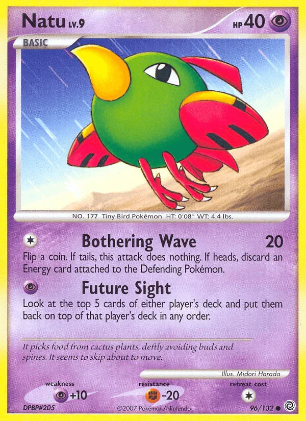 96, Common, Diamond & Pearl: Secret Wonders, Fighting[-20], Normal, Psychic, Psychic[+10], Reverse Holofoil Natu (96/132) [Diamond & Pearl: Secret Wonders] - Trading Card World