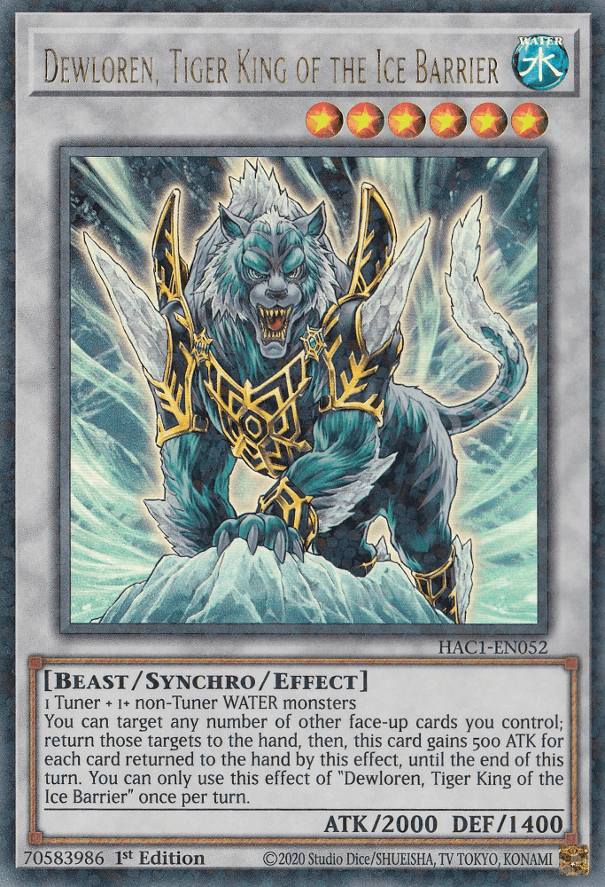 1st Edition, Hidden Arsenal: Chapter 1, Machine, Parallel Rare, Synchro/Effect Monster, Water Dewloren, Tiger King of the Ice Barrier (Duel Terminal) [HAC1-EN052] Parallel Rare - Trading Card World
