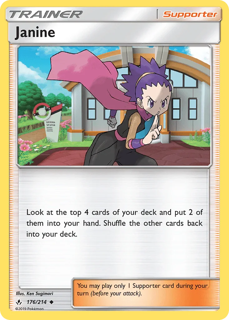 176, Normal, Reverse Holofoil, Sun & Moon: Unbroken Bonds, Supporter, Uncommon Janine (176/214) [Sun & Moon: Unbroken Bonds] - Trading Card World