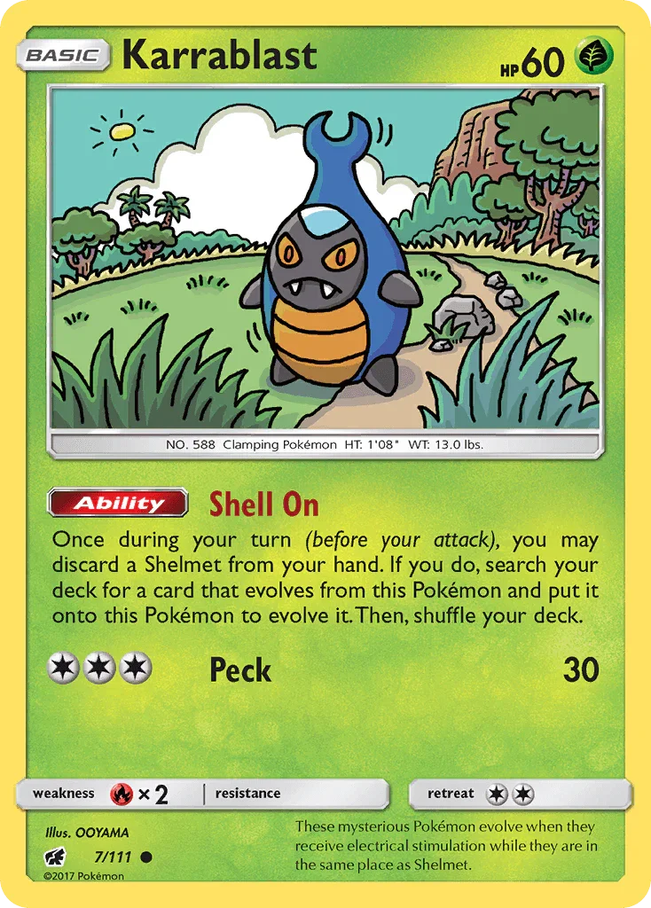 Common, Fire[×2], Grass, Normal, Reverse Holofoil, Sun & Moon: Crimson Invasion Karrablast (7/111) [Sun & Moon: Crimson Invasion] - Trading Card World