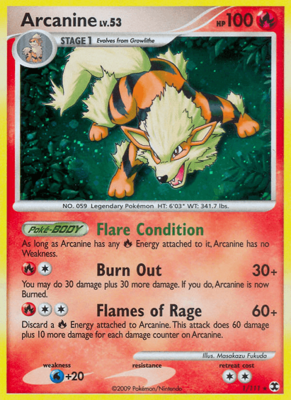 Fire, Holo Rare, Holofoil, Platinum: Rising Rivals, Reverse Holofoil, Water[+20] Arcanine (1/111) [Platinum: Rising Rivals] - Trading Card World