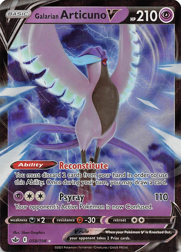 058, Darkness [x2], Fighting [-30], Holofoil, Psychic, Sword & Shield: Chilling Reign, Ultra Rare Galarian Articuno V (058/198) [Sword & Shield: Chilling Reign] - Trading Card World