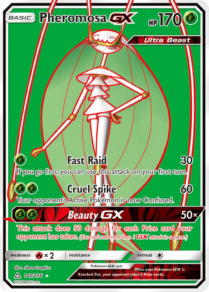 140, Fire[×2], Grass, Holofoil, Sun & Moon: Ultra Prism, Ultra Rare Pheromosa GX (140/156) [Sun & Moon: Ultra Prism] - Trading Card World