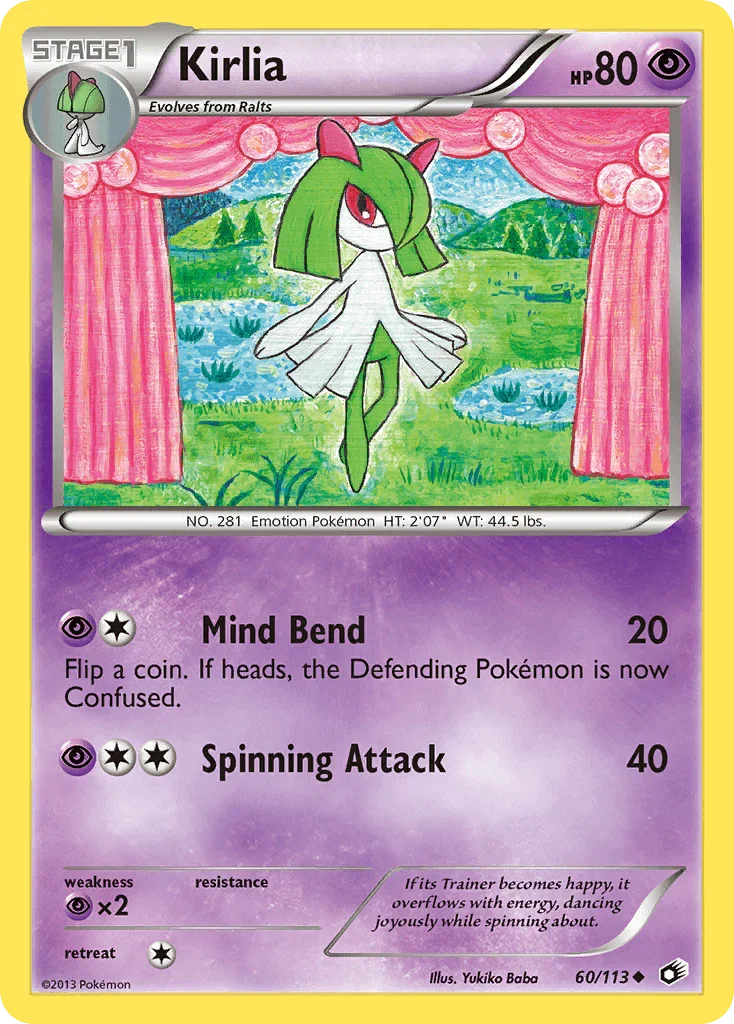 60, Black & White: Legendary Treasures, Normal, Psychic, Psychic[×2], Reverse Holofoil, Uncommon Kirlia (60/113) [Black & White: Legendary Treasures] - Trading Card World