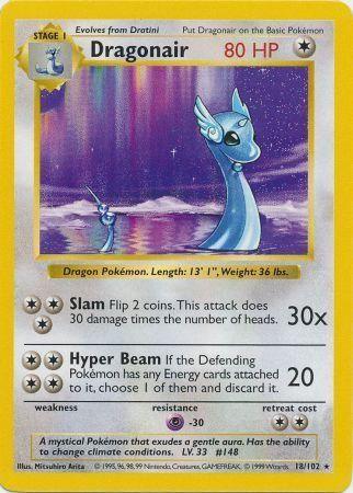 18, Base Set Shadowless Unlimited, Colorless, Normal, Psychic[-30], Rare Dragonair (18/102) [Base Set Shadowless Unlimited] - Trading Card World