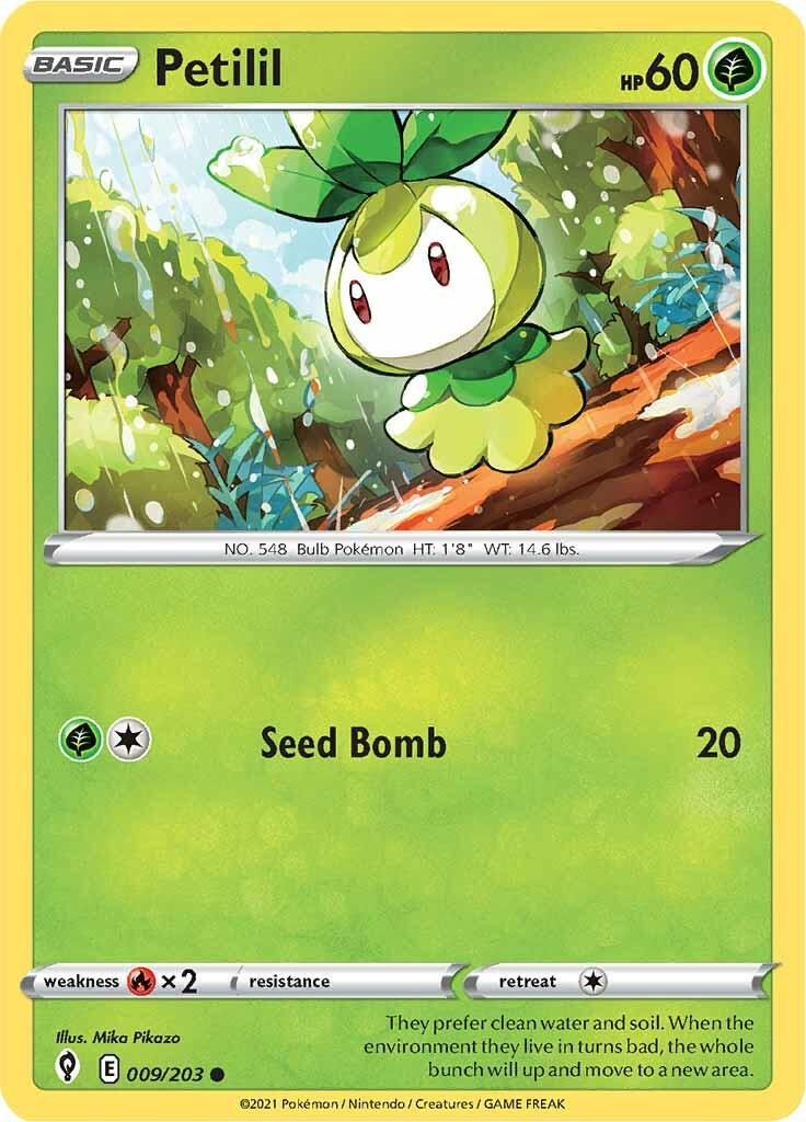 009, Common, Fire [x2], Grass, Normal, Reverse Holofoil, Sword & Shield: Evolving Skies Petilil (009/203) [Sword & Shield: Evolving Skies] - Trading Card World