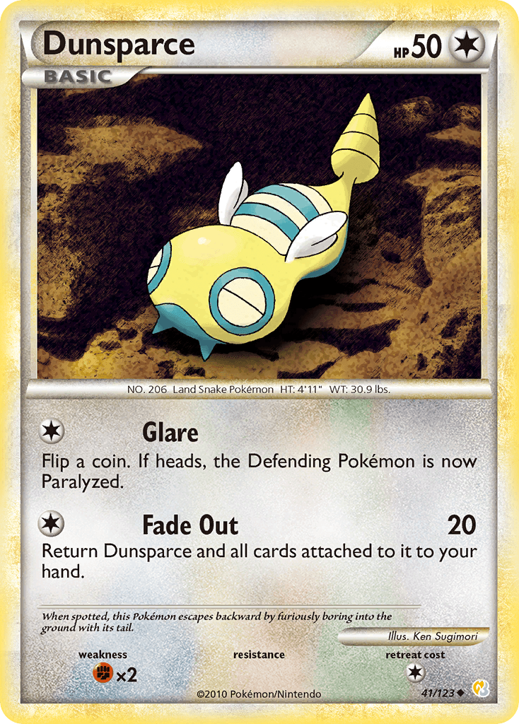 41, Colorless, Fighting[×2], HeartGold & SoulSilver: Base Set, Normal, Reverse Holofoil, Uncommon Dunsparce (41/123) [HeartGold & SoulSilver: Base Set] - Trading Card World