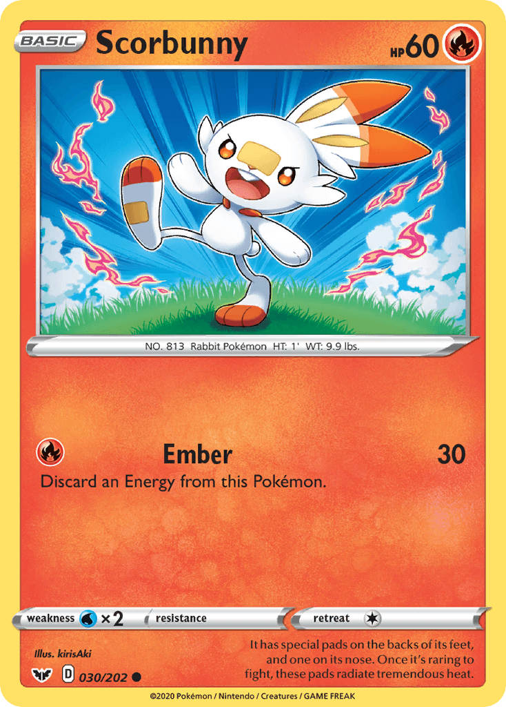 030, Common, Fire, Normal, Reverse Holofoil, Sword & Shield: Base Set, Water[×2] Scorbunny (030/202) [Sword & Shield: Base Set] - Trading Card World